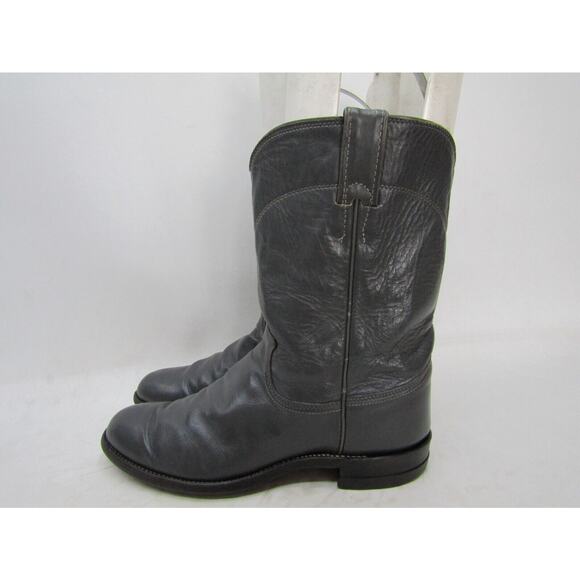 Justin Mens Sz 9 A Narrow Width Roper Gray Leather Roper Cowboy Western Boots main image 7